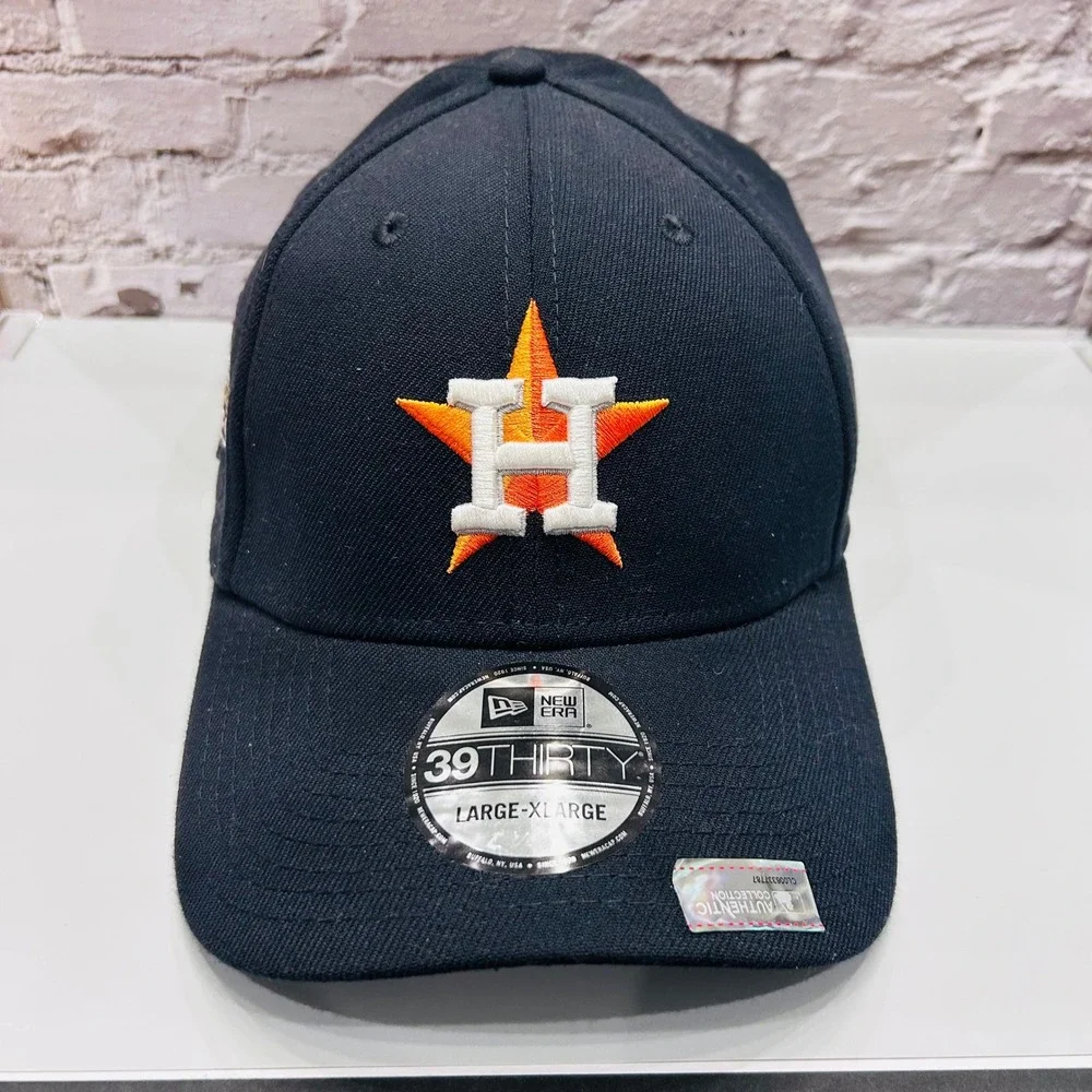 New Era Houston Astros Hat Mens L/XL Navy 39THIRTY 2022 World Series Patch Cap